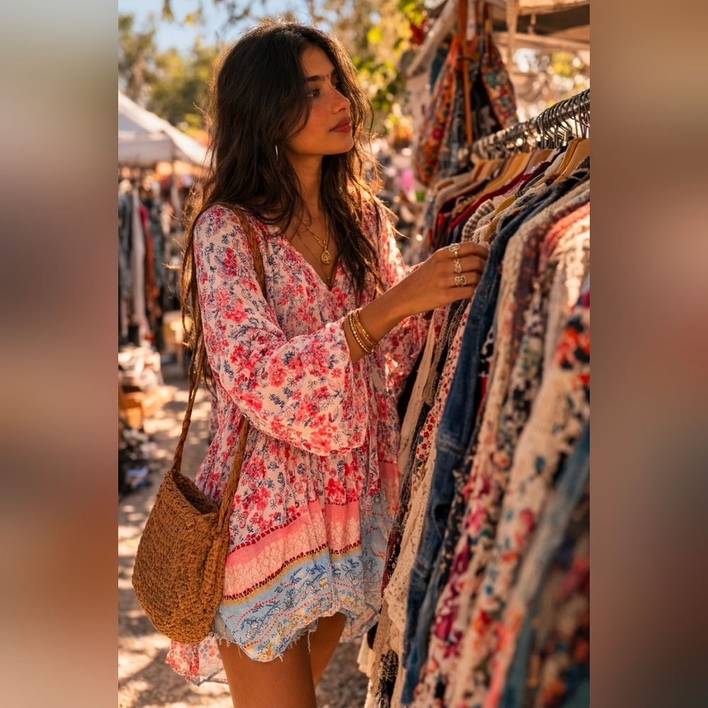 Boho Floral Kimono Festival Cottagecore Bohemian Layering Cardigan Medium